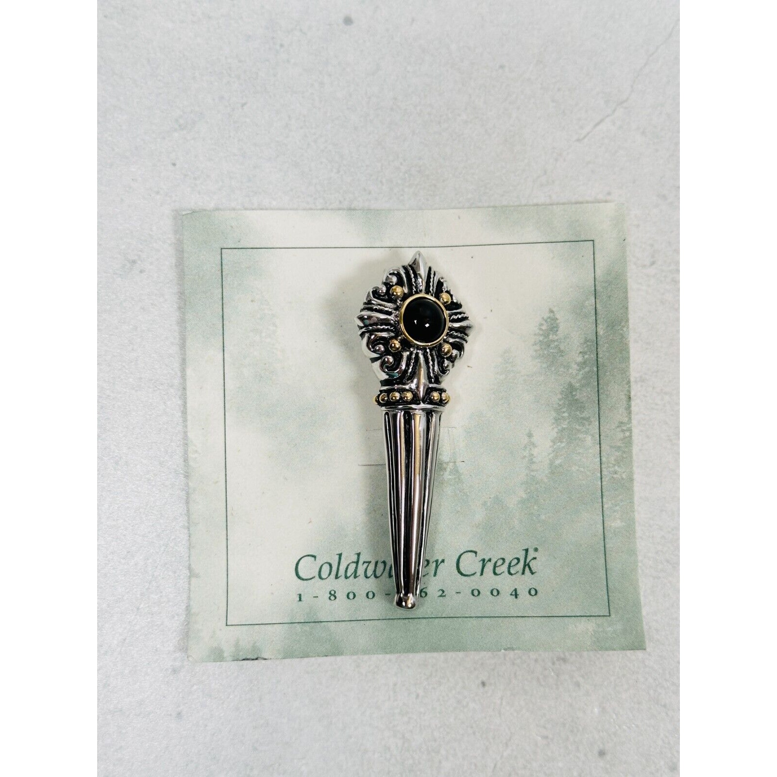 Vtg Coldwater Creek Brooch Torch Black Onyx Cabochon Mixed Tone 2.5